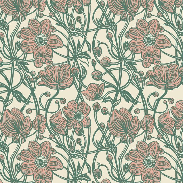 Cottage Flowers Anemone in Pink - Blue Owl Quilt Co.