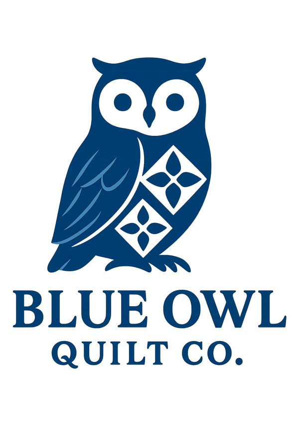Blue Owl Quilt Co. logo with an owl design and company name on no background